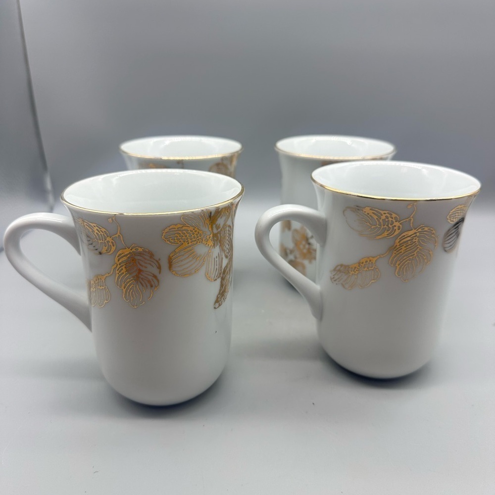 Avon White Mugs with Gold Floral Design